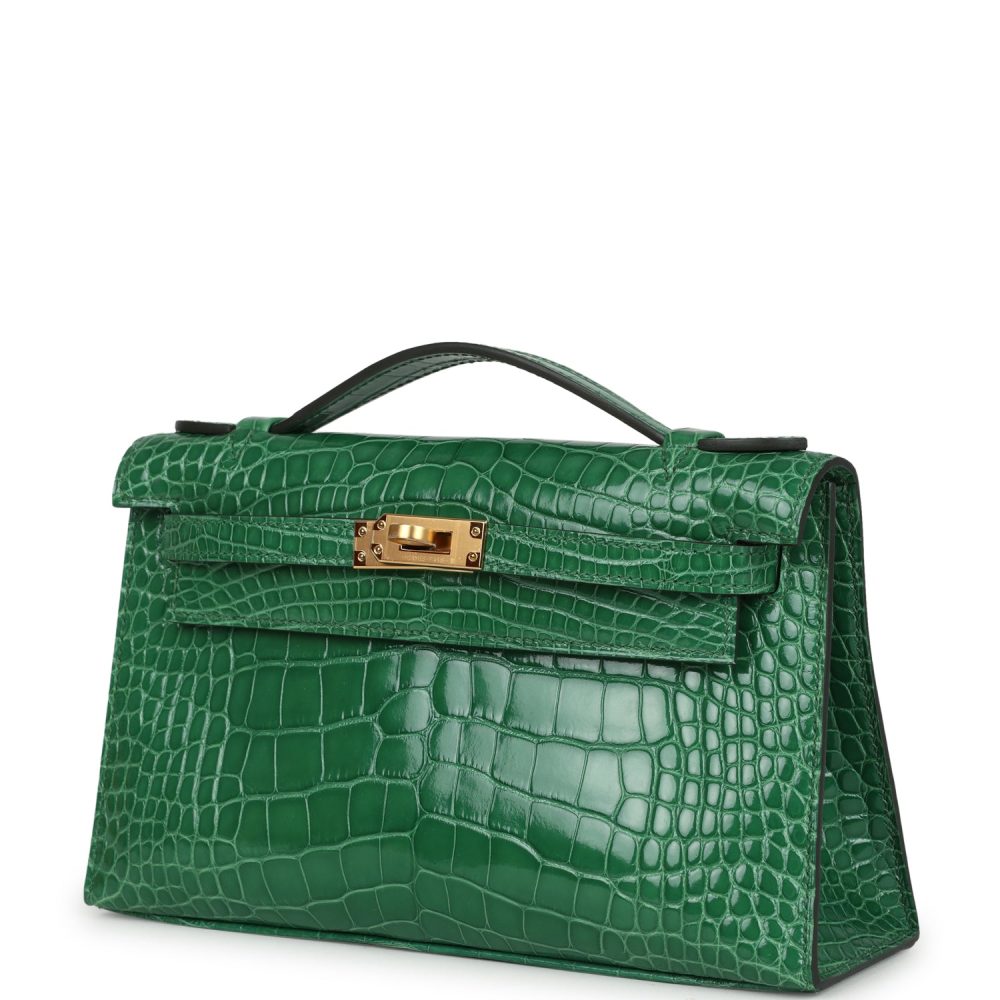 Hermes Kelly Pochette Cactus Shiny Alligator Gold Hardware - Image 5