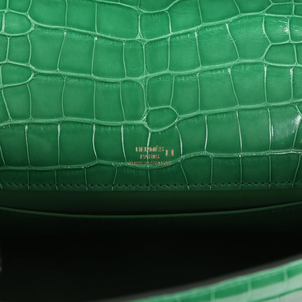 Hermes Kelly Pochette Cactus Shiny Alligator Gold Hardware - Image 7