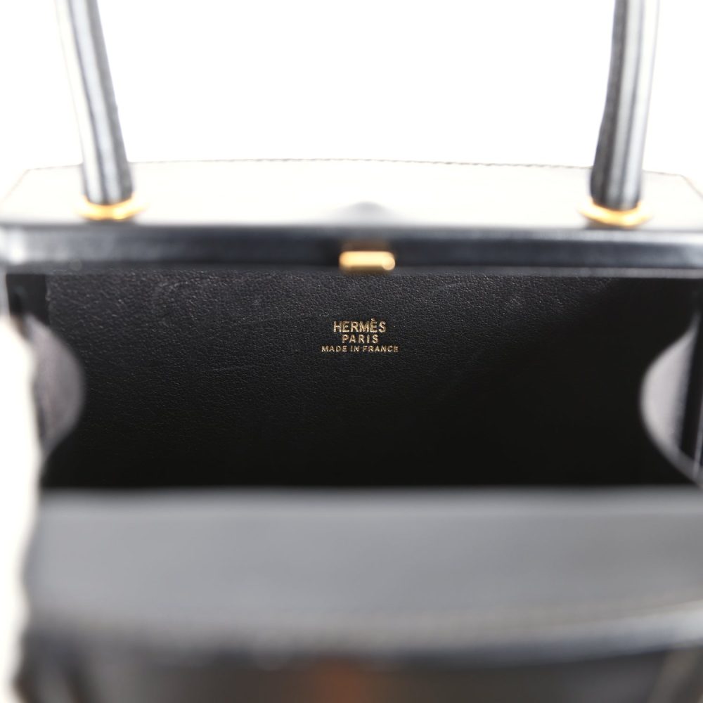 Vintage Hermes Mini Cadena Lock Bag Black Box Calf Gold Hardware - Image 8