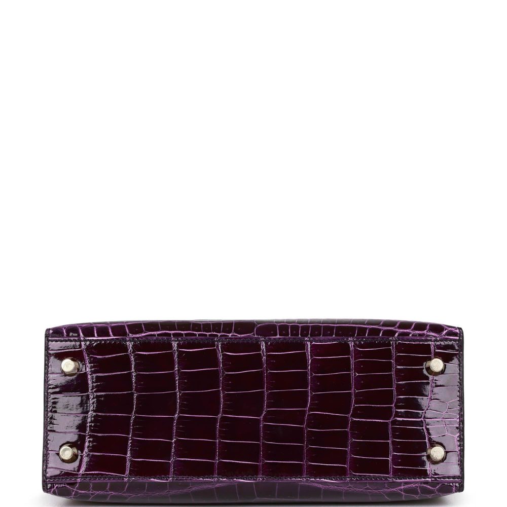 Hermes Kelly Sellier 25 Aubergine Shiny Niloticus Crocodile Gold Hardware - Image 6