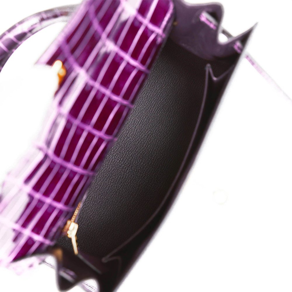 Hermes Kelly Sellier 25 Aubergine Shiny Niloticus Crocodile Gold Hardware - Image 8