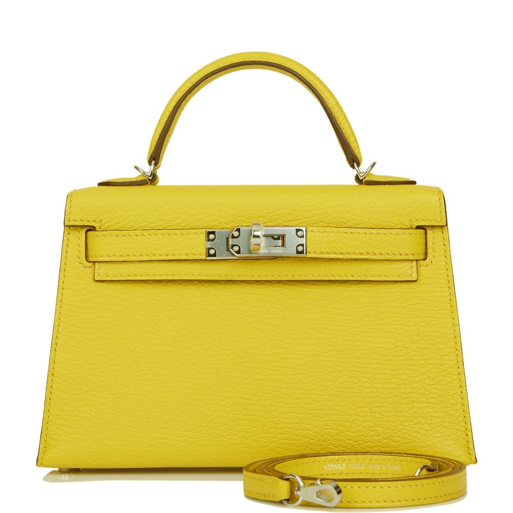 Hermes Kelly Sellier 20 Jaune de Naples Verso Ch??vre Palladium Hardware