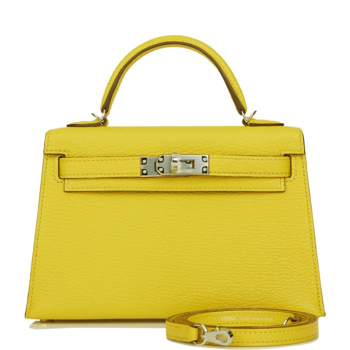 Hermes Kelly Sellier 20 Jaune de Naples Verso Ch??vre Palladium Hardware