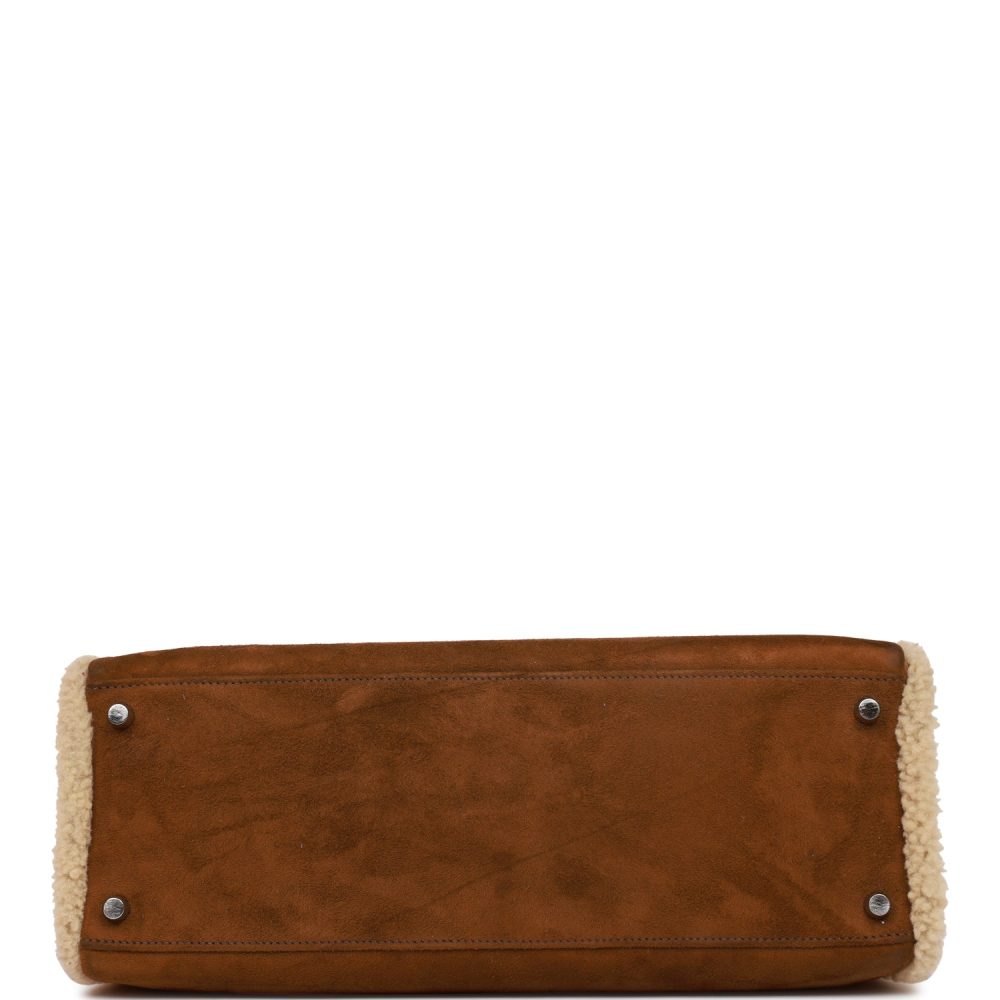 Pre-owned Hermes Teddy Kelly 35 Shearling and Ebene Barenia Palladium Hardware - Image 6