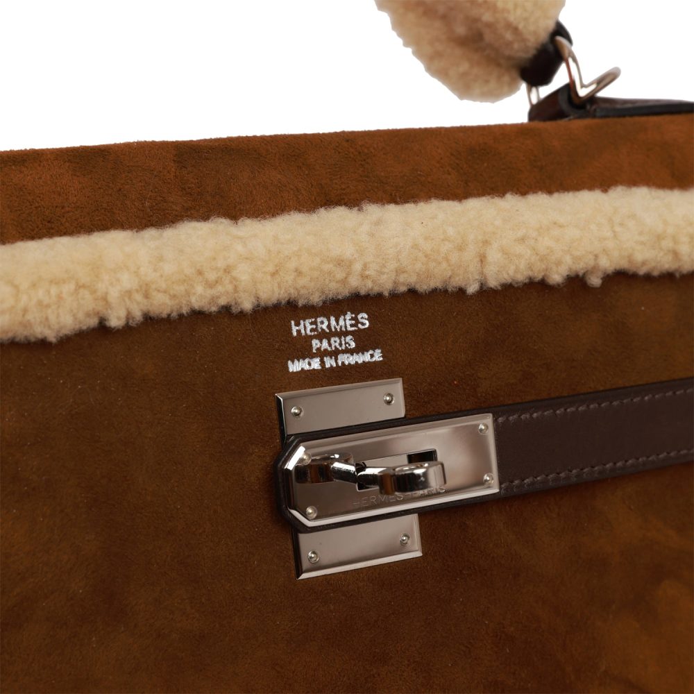 Pre-owned Hermes Teddy Kelly 35 Shearling and Ebene Barenia Palladium Hardware - Image 7