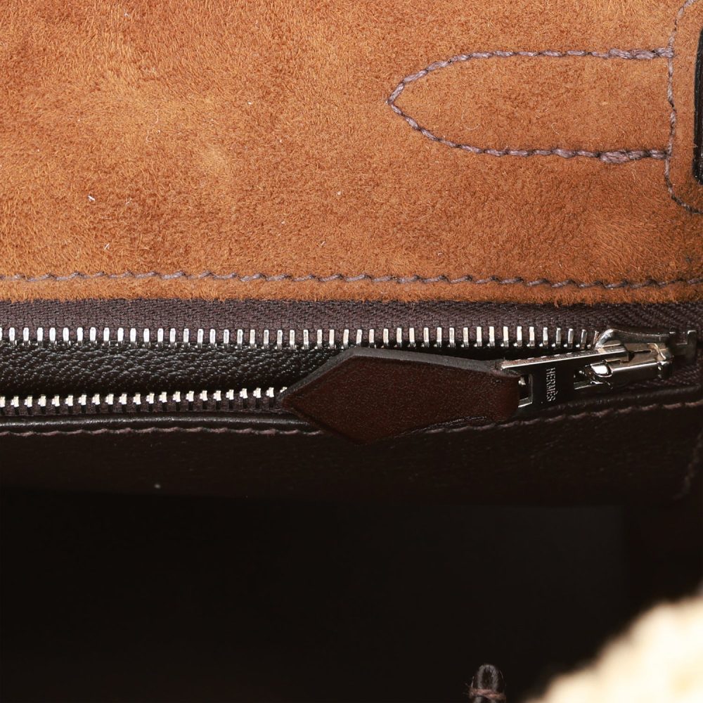 Pre-owned Hermes Teddy Kelly 35 Shearling and Ebene Barenia Palladium Hardware - Image 9