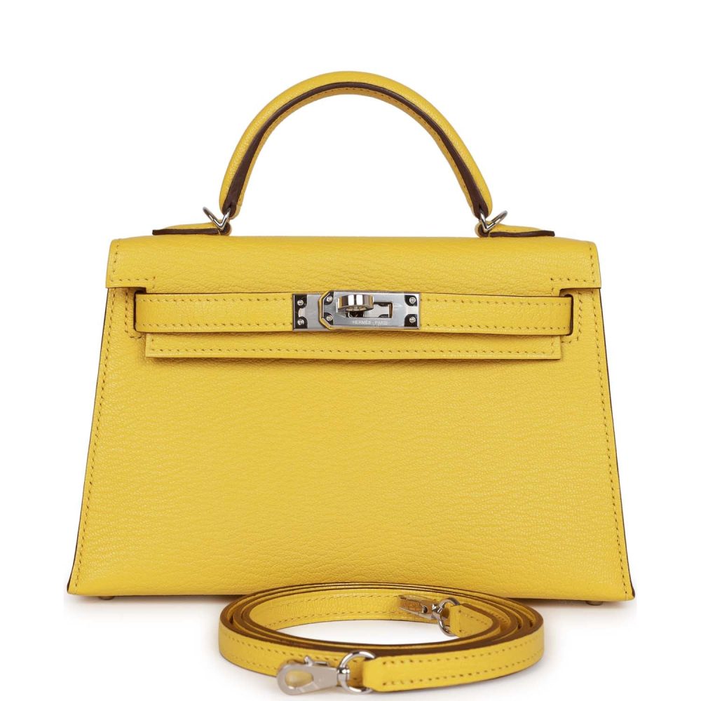 Hermes Kelly Sellier 20 Jaune de Naples Verso Ch??vre Palladium Hardware