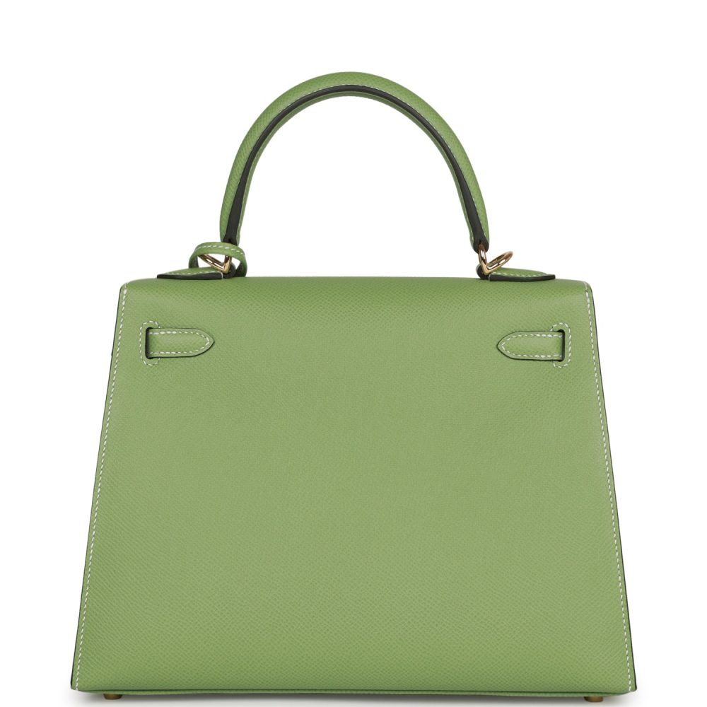 Hermes Special Order (HSS) Kelly Sellier 25 Vert Criquet Epsom Permabrass Hardware - Image 4