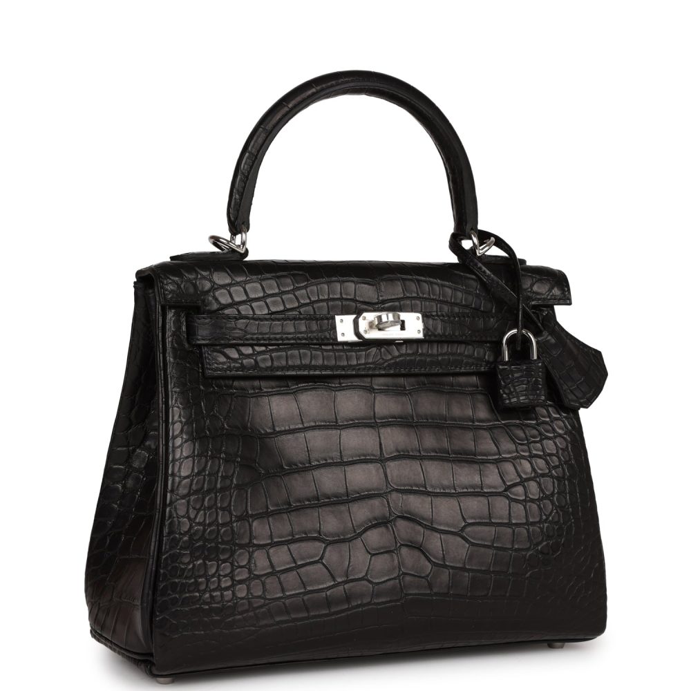 Hermes Kelly Retourne 25 Black Matte Alligator Palladium Hardware - Image 2