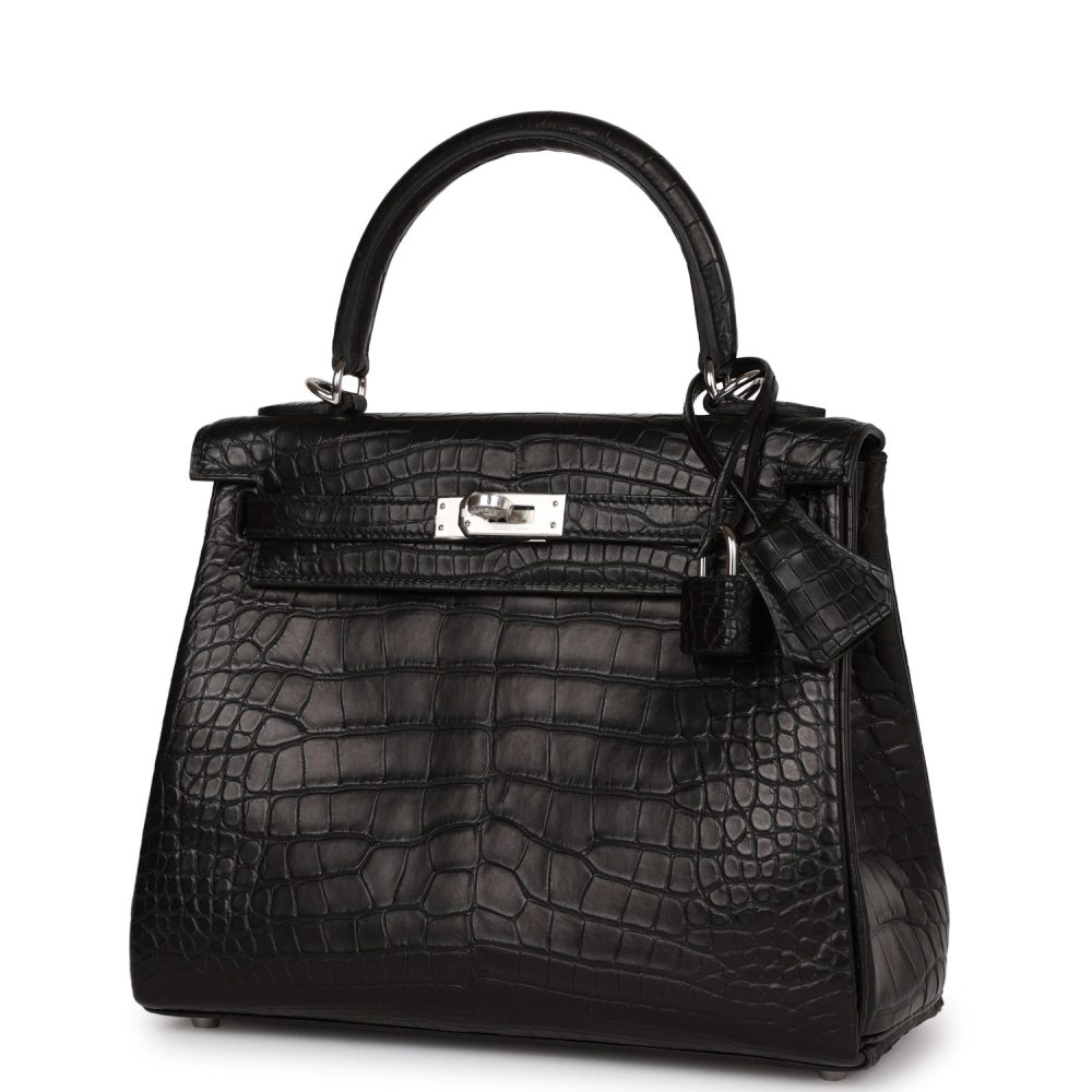 Hermes Kelly Retourne 25 Black Matte Alligator Palladium Hardware - Image 5