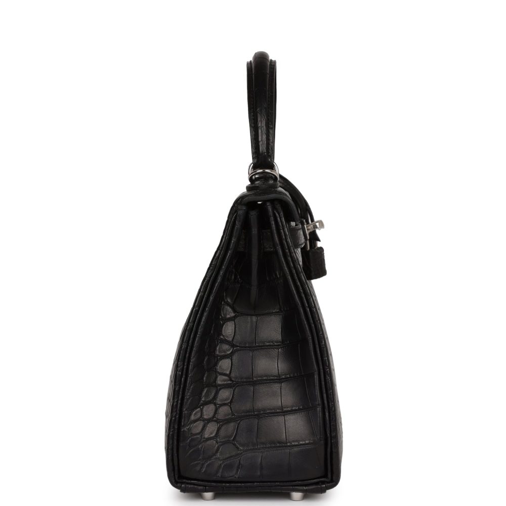 Hermes Kelly Retourne 25 Black Matte Alligator Palladium Hardware - Image 3