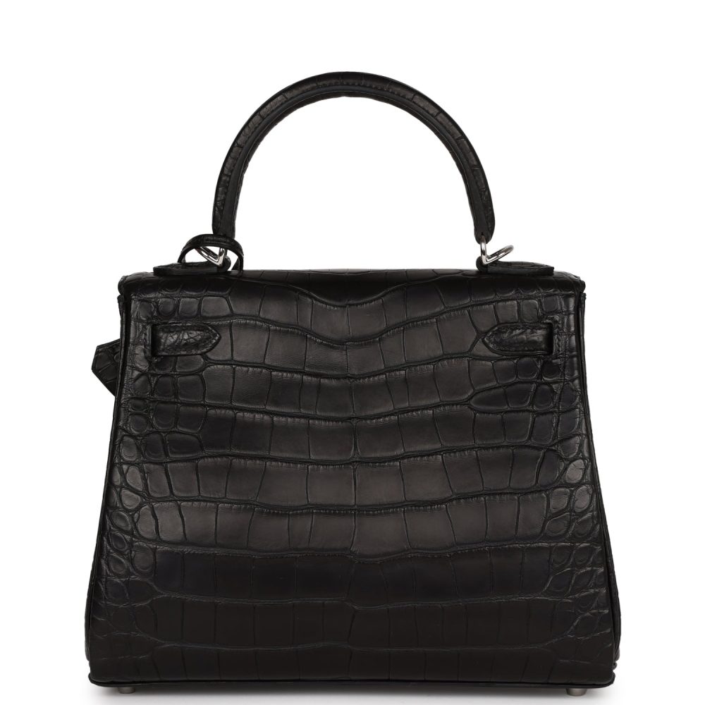Hermes Kelly Retourne 25 Black Matte Alligator Palladium Hardware - Image 4