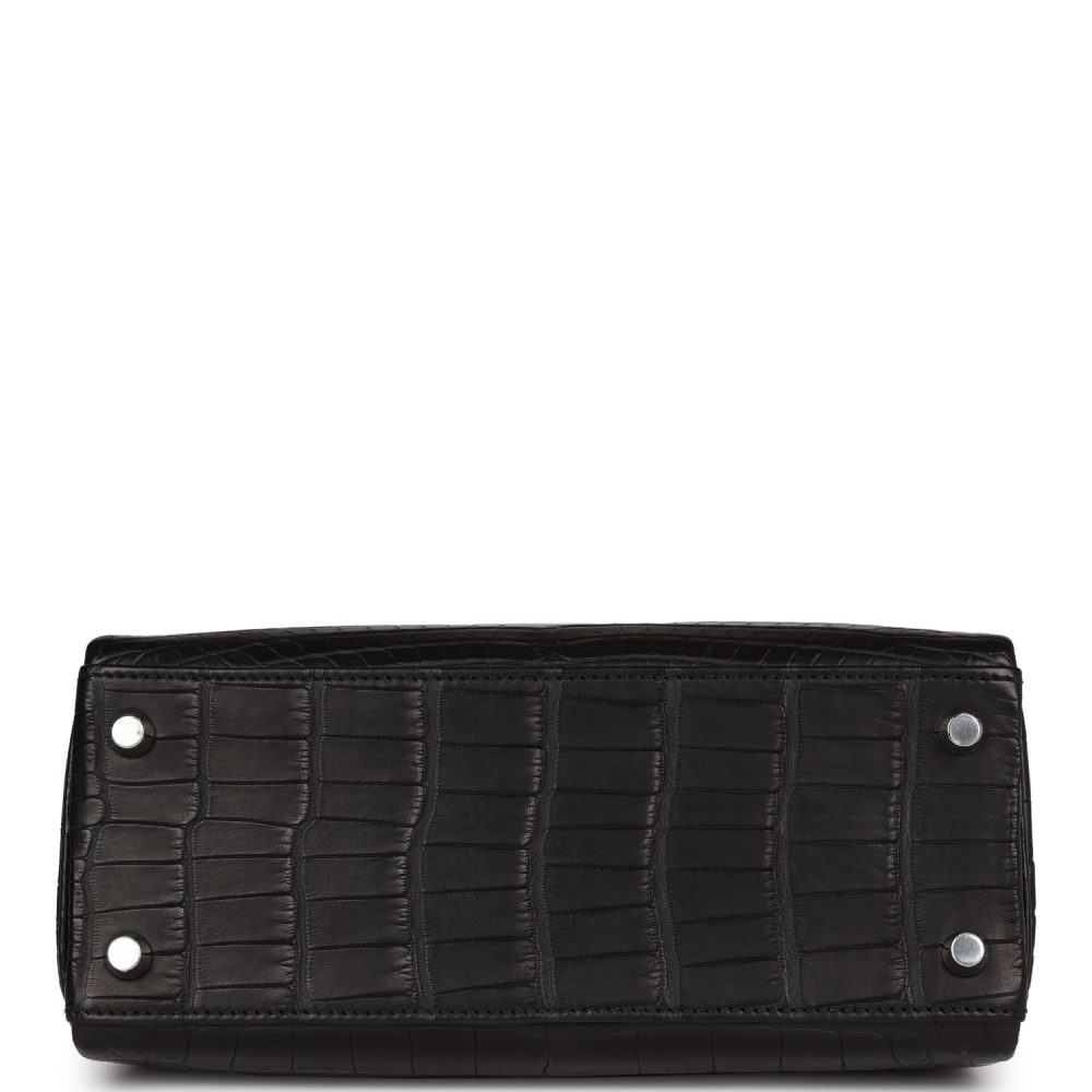 Hermes Kelly Retourne 25 Black Matte Alligator Palladium Hardware - Image 6