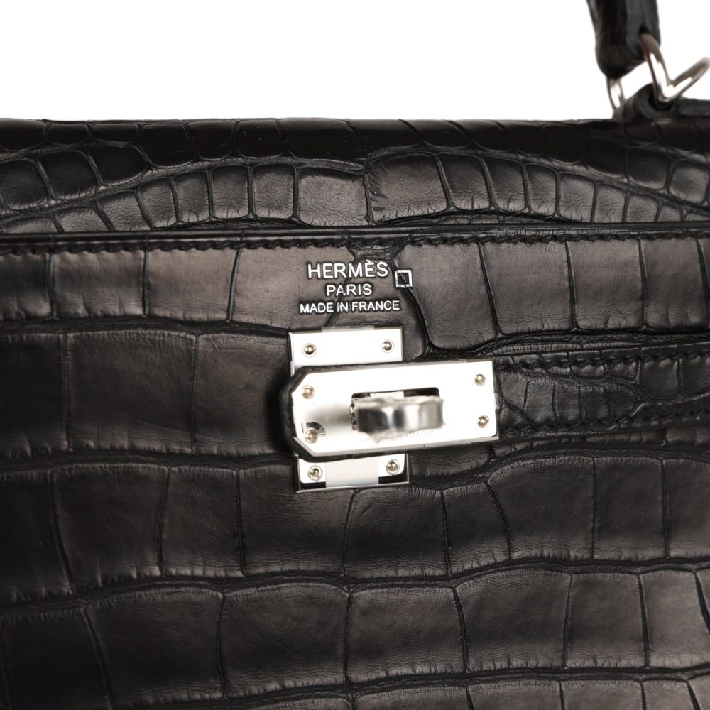 Hermes Kelly Retourne 25 Black Matte Alligator Palladium Hardware - Image 7