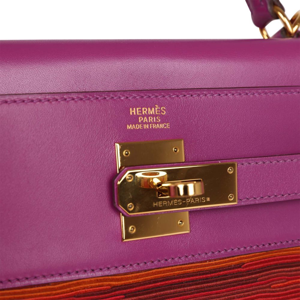 Vintage Hermes Kelly Retourne 32 Vibrato Cyclamen Box Gold Hardware - Image 7