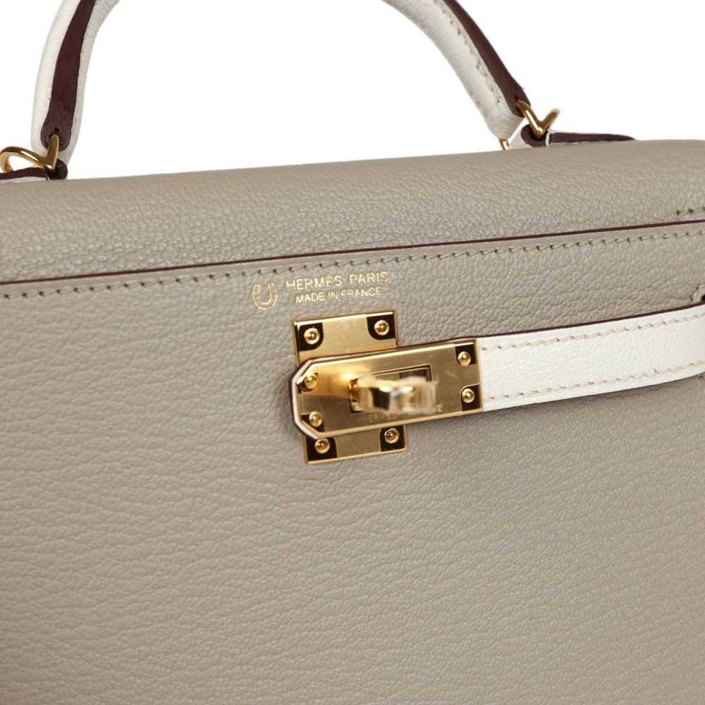 Hermes Special Order (HSS) Kelly Sellier 20 Gris Tourterelle and Nata Chevre Gold Hardware - Image 7