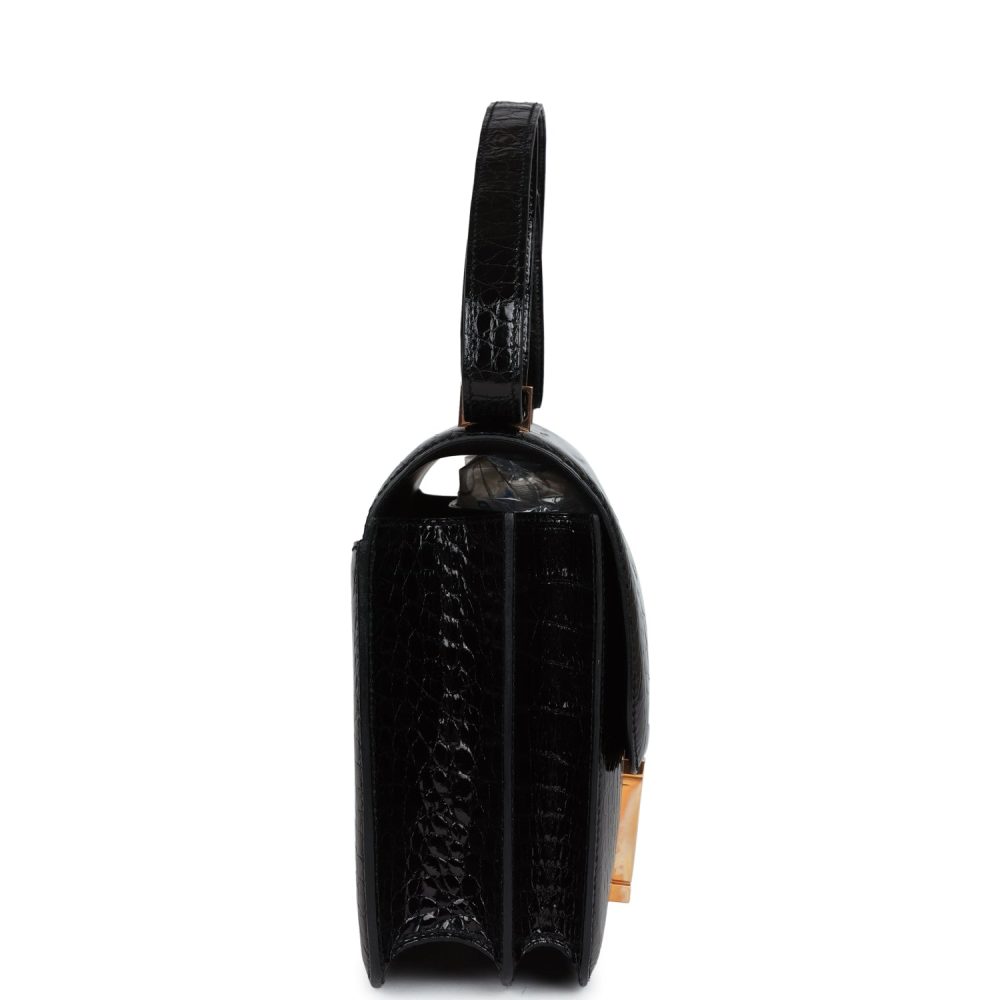 Pre-owned Hermes Constance 24 Black Shiny Alligator Rose Gold Hardware - Image 3