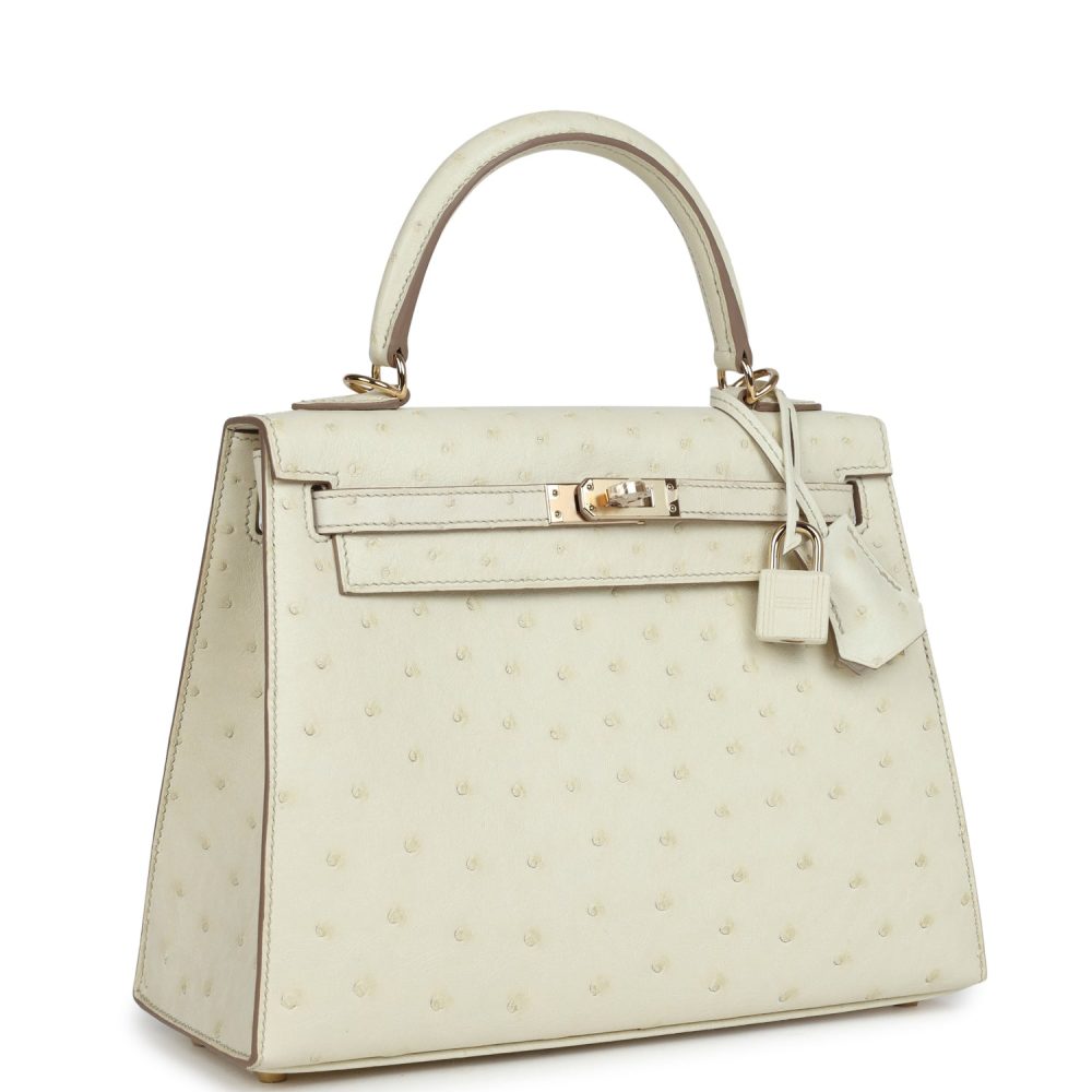 Hermes Special Order (HSS) Kelly Sellier 25 Nata Verso Ostrich Permabrass Hardware - Image 2