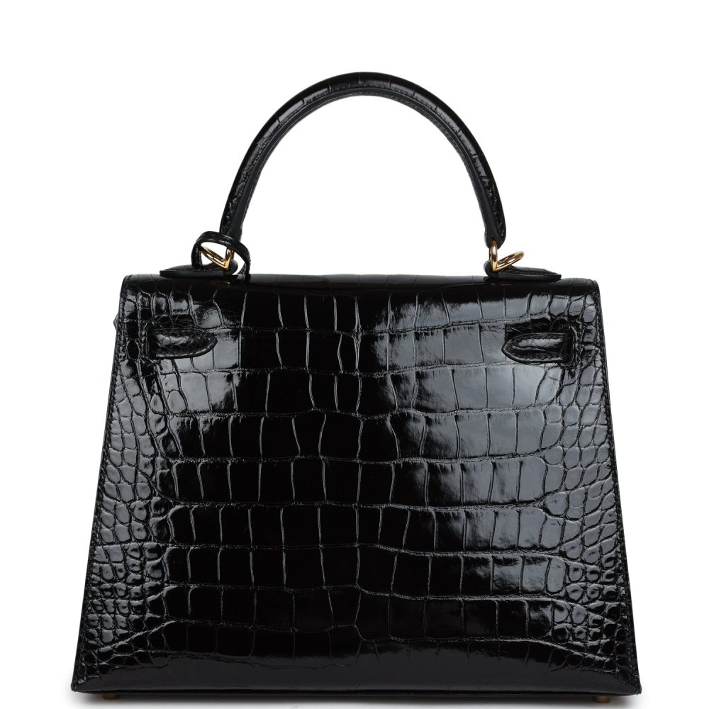 Hermes Kelly Sellier 25 Black Shiny Alligator Gold Hardware - Image 4