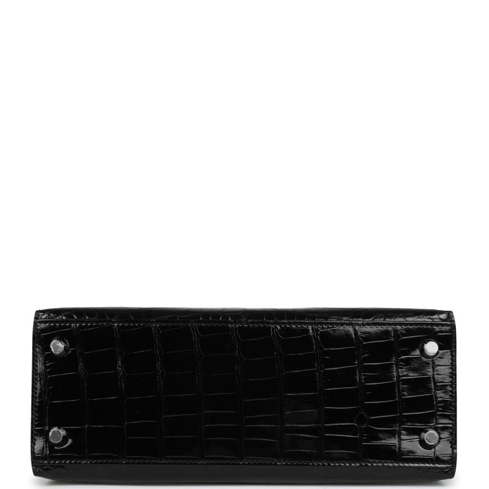 Hermes Kelly Sellier 25 Black Shiny Alligator Gold Hardware - Image 6