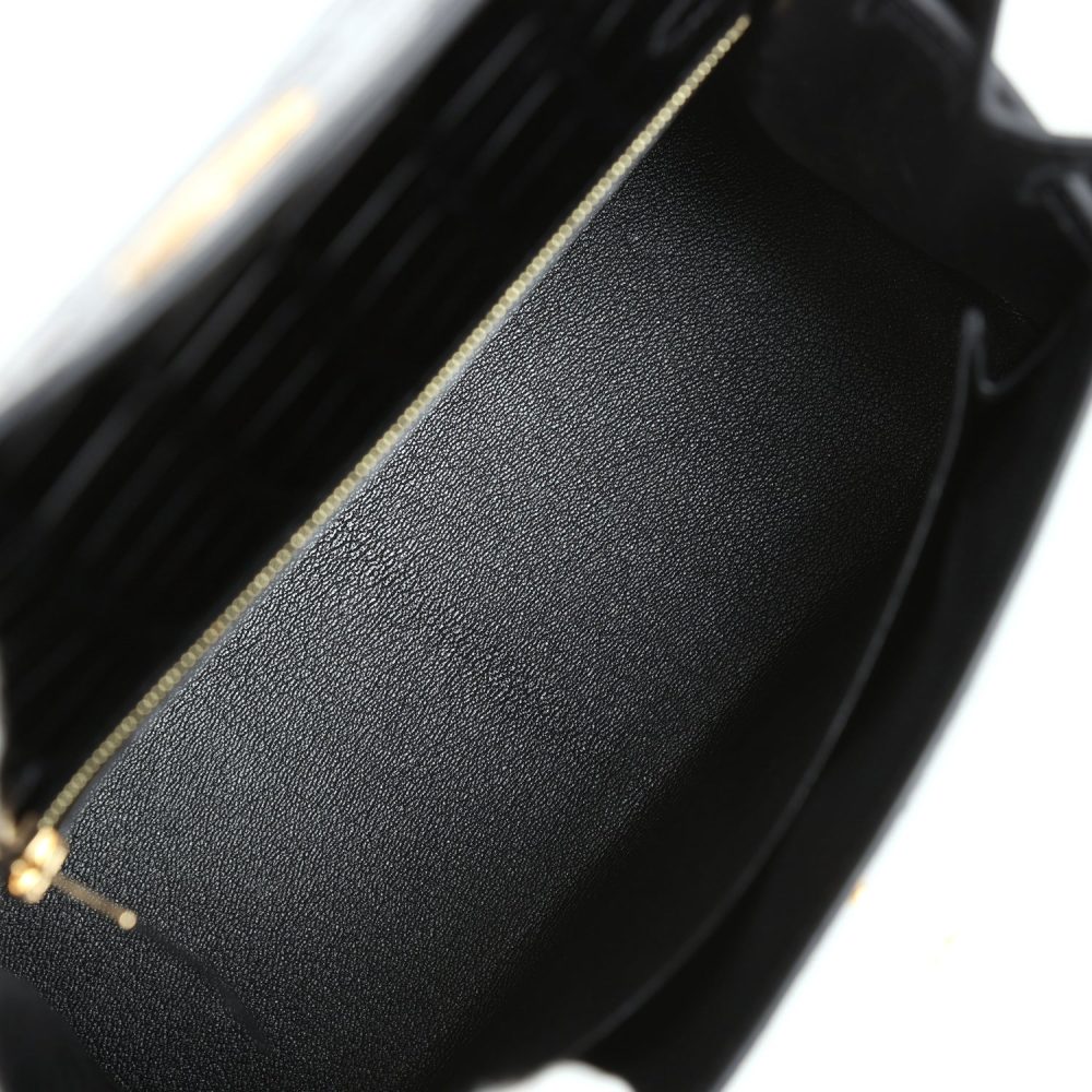 Hermes Kelly Sellier 25 Black Shiny Alligator Gold Hardware - Image 8