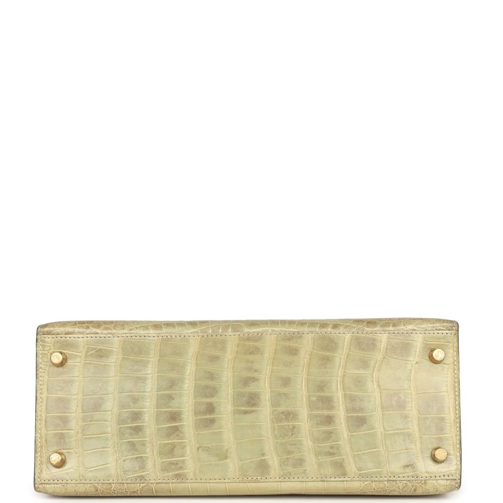 Vintage Hermes Kelly 28 Vert Celadon Natura Shiny Alligator Gold Hardware - Image 6