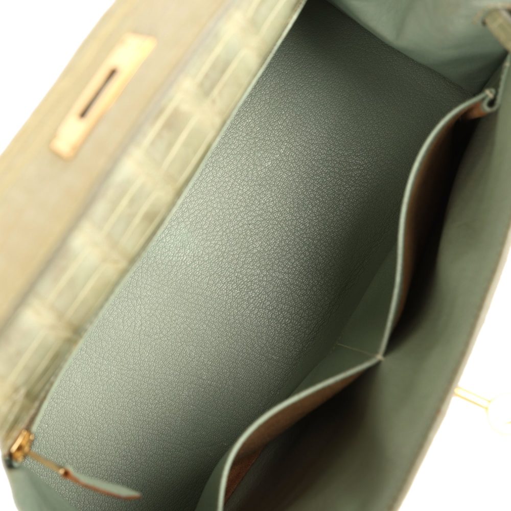 Vintage Hermes Kelly 28 Vert Celadon Natura Shiny Alligator Gold Hardware - Image 8