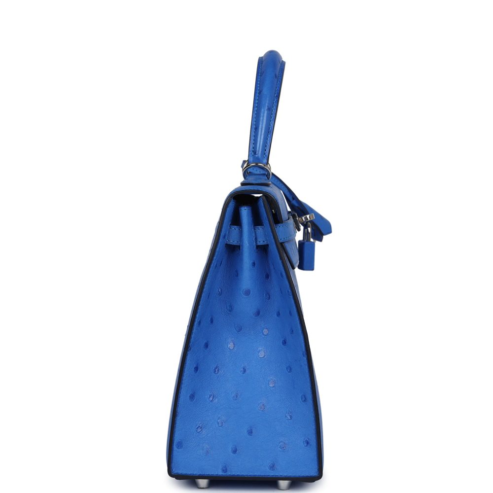 Hermes Kelly Sellier 25 Bleuet Ostrich Palladium Hardware - Image 3