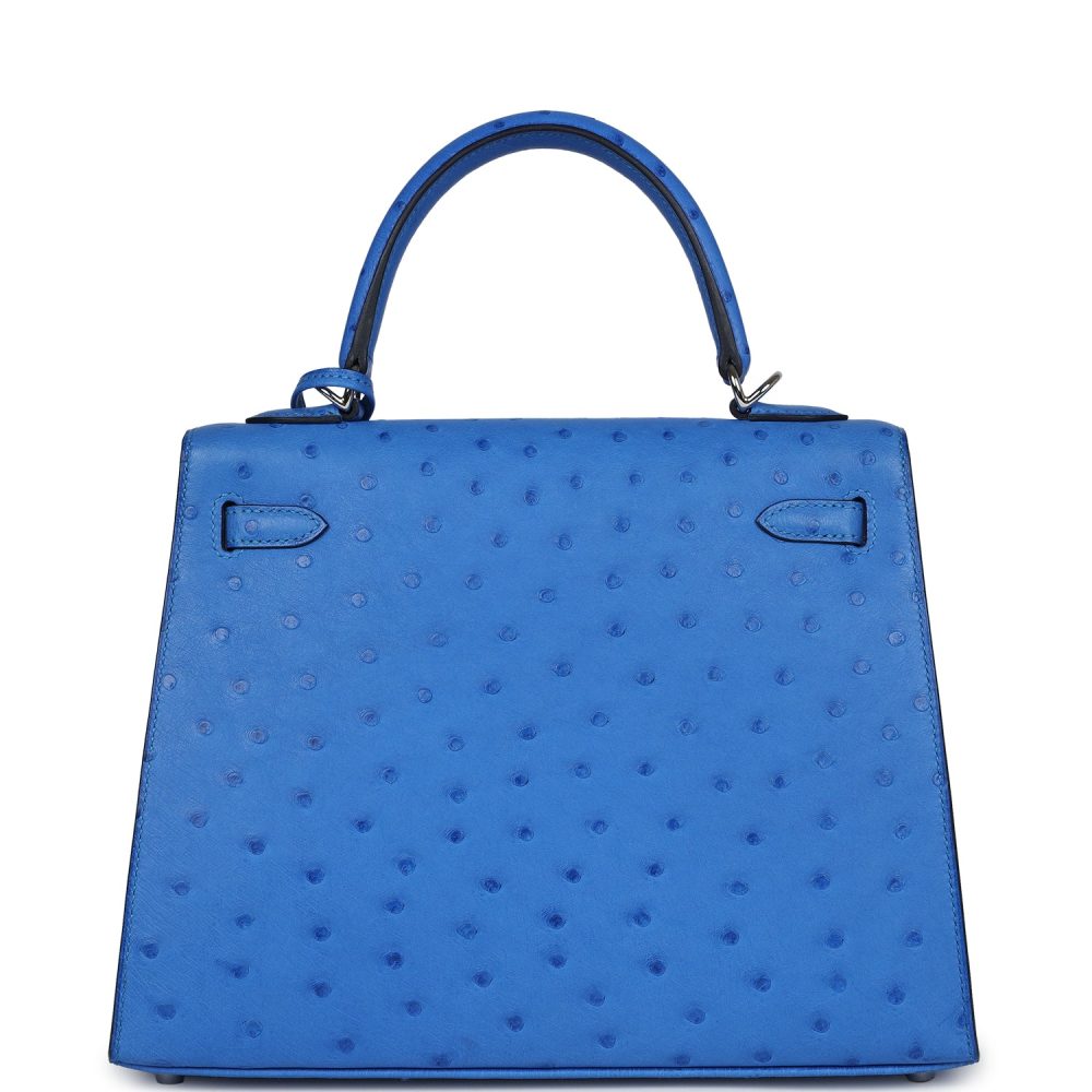 Hermes Kelly Sellier 25 Bleuet Ostrich Palladium Hardware - Image 4