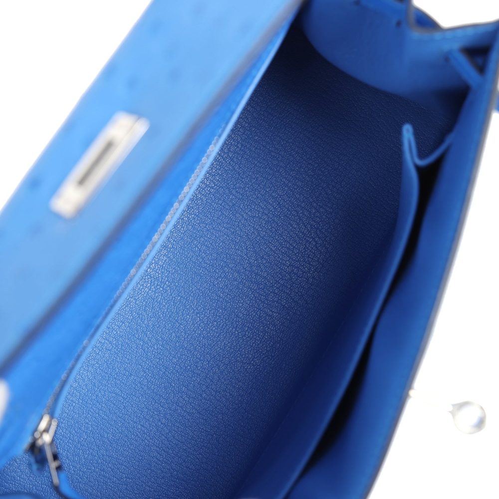 Hermes Kelly Sellier 25 Bleuet Ostrich Palladium Hardware - Image 8