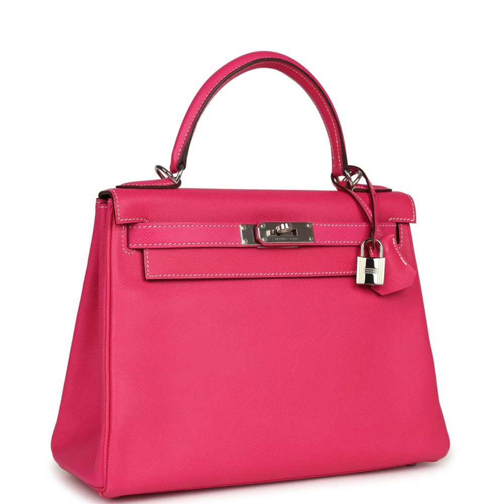 Pre-owned Hermes Kelly Retourne 28 Rose Tyrien Candy Epsom Palladium Hardware - Image 2