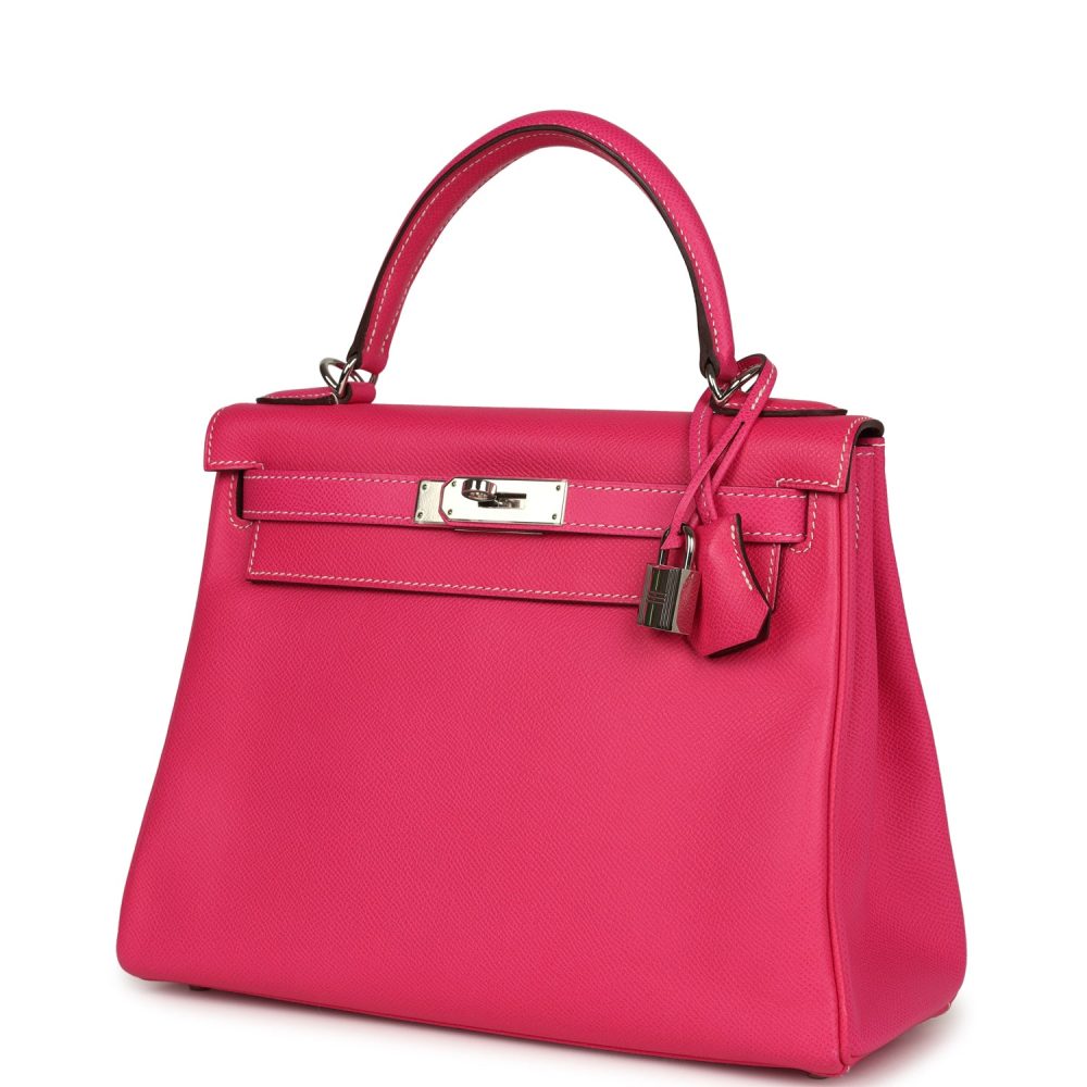 Pre-owned Hermes Kelly Retourne 28 Rose Tyrien Candy Epsom Palladium Hardware - Image 3