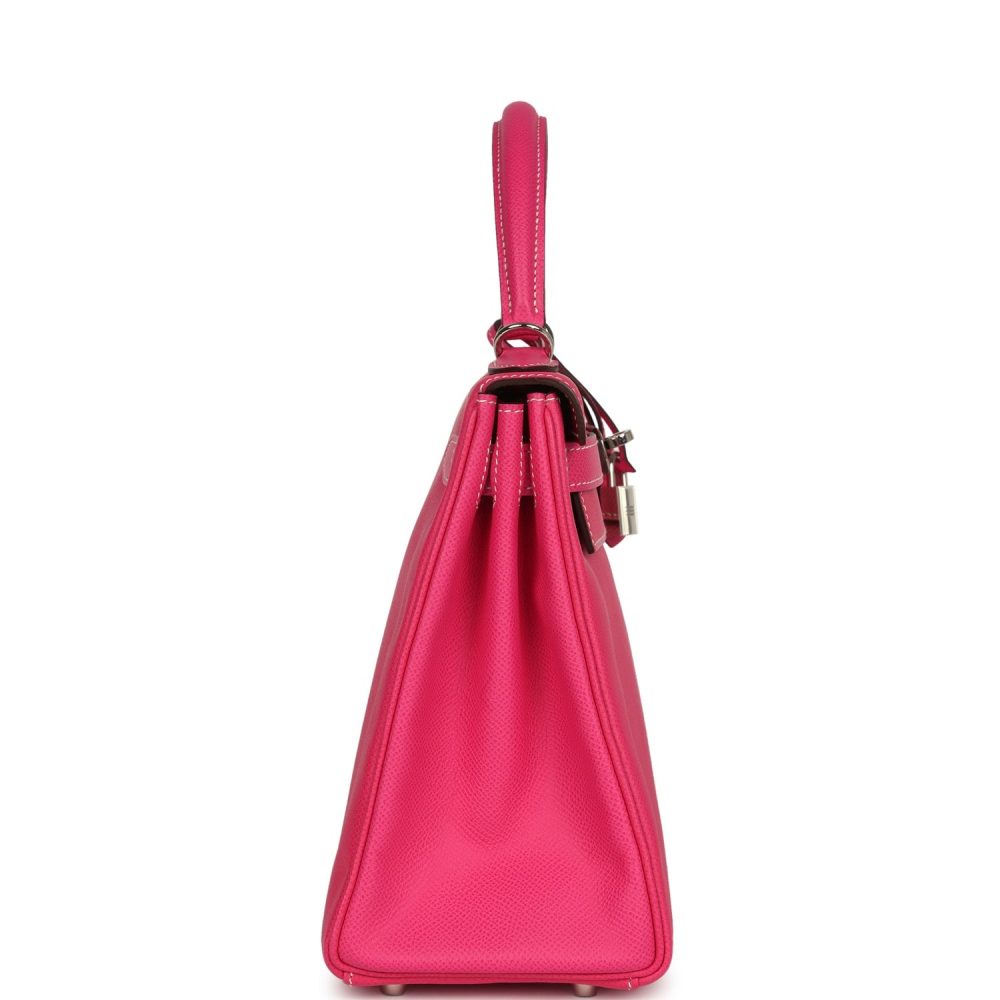 Pre-owned Hermes Kelly Retourne 28 Rose Tyrien Candy Epsom Palladium Hardware - Image 4