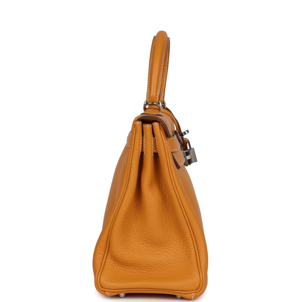 Pre-Owned Hermes Kelly Retourne 28 Moutarde Clemence Palladium Hardware - Image 3
