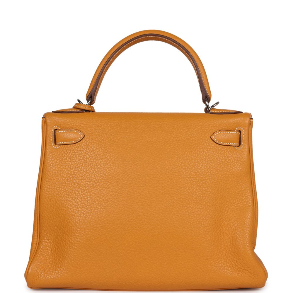 Pre-Owned Hermes Kelly Retourne 28 Moutarde Clemence Palladium Hardware - Image 4