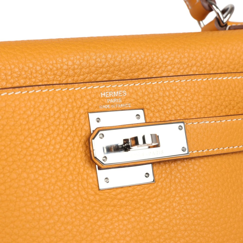 Pre-Owned Hermes Kelly Retourne 28 Moutarde Clemence Palladium Hardware - Image 7