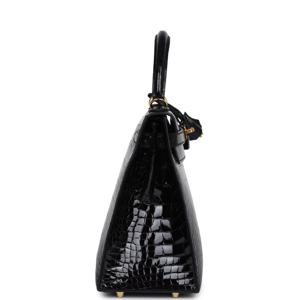 Hermes Kelly Sellier 28 Black Shiny Alligator Gold Hardware - Image 3