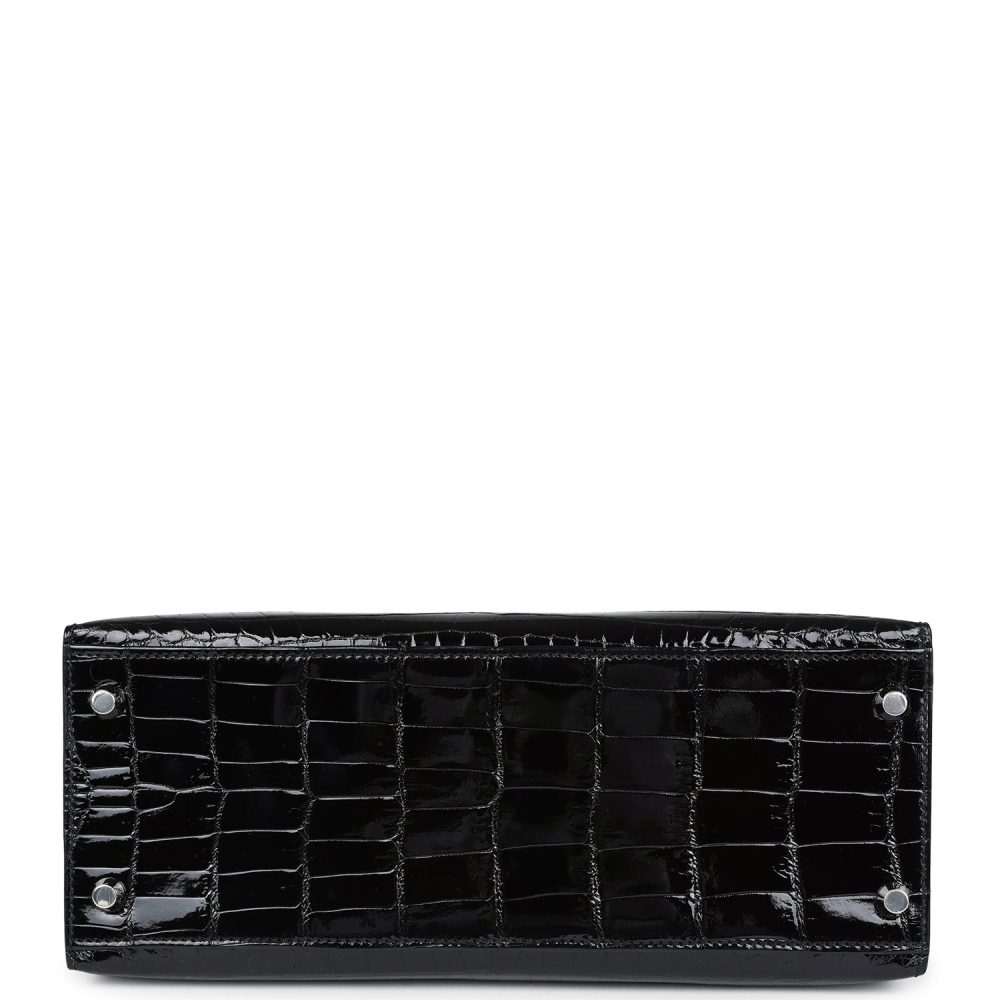 Hermes Kelly Sellier 28 Black Shiny Niloticus Crocodile Palladium Hardware - Image 6
