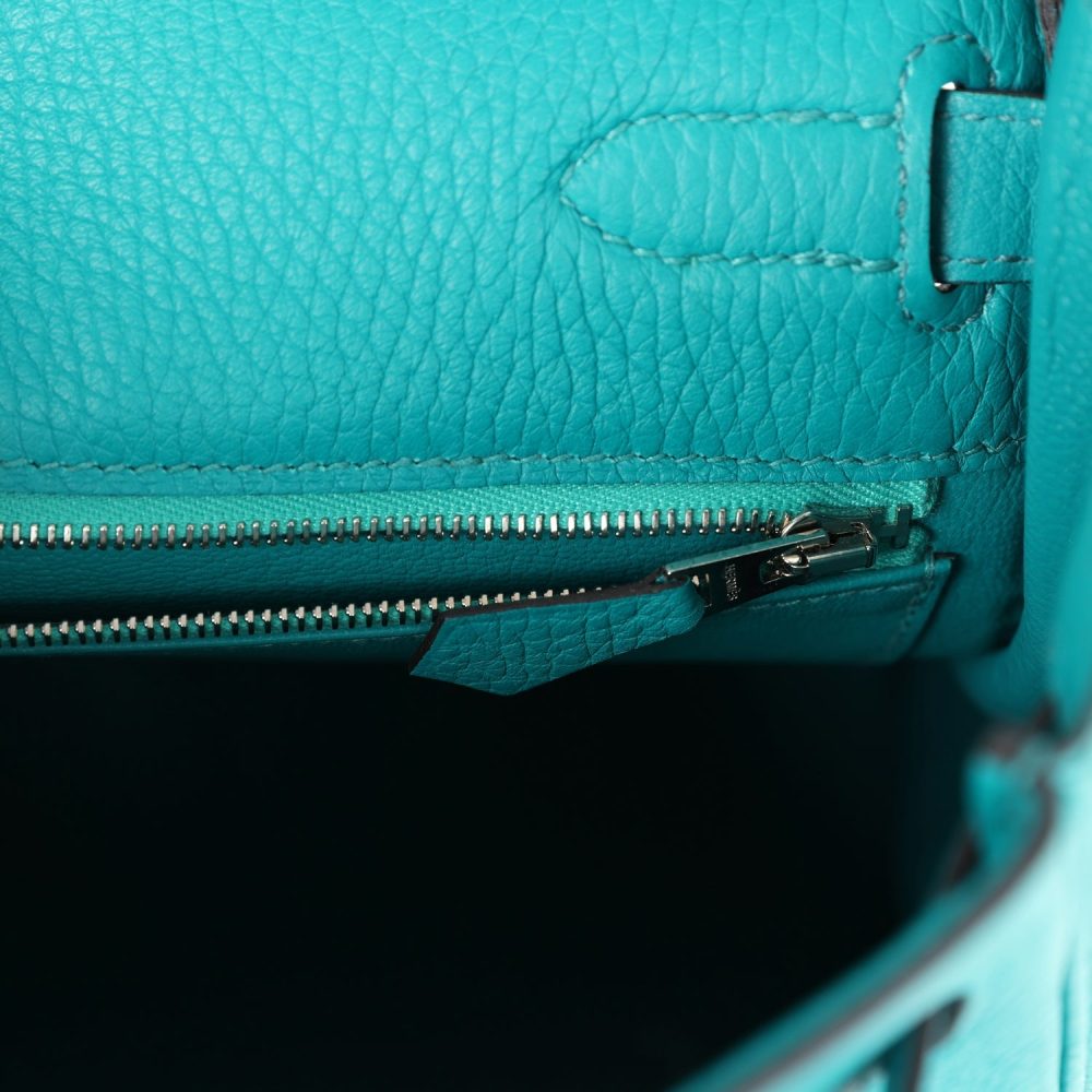 Pre-owned Hermes Kelly Retourne 32 Bleu Paon Clemence Palladium Hardware - Image 9
