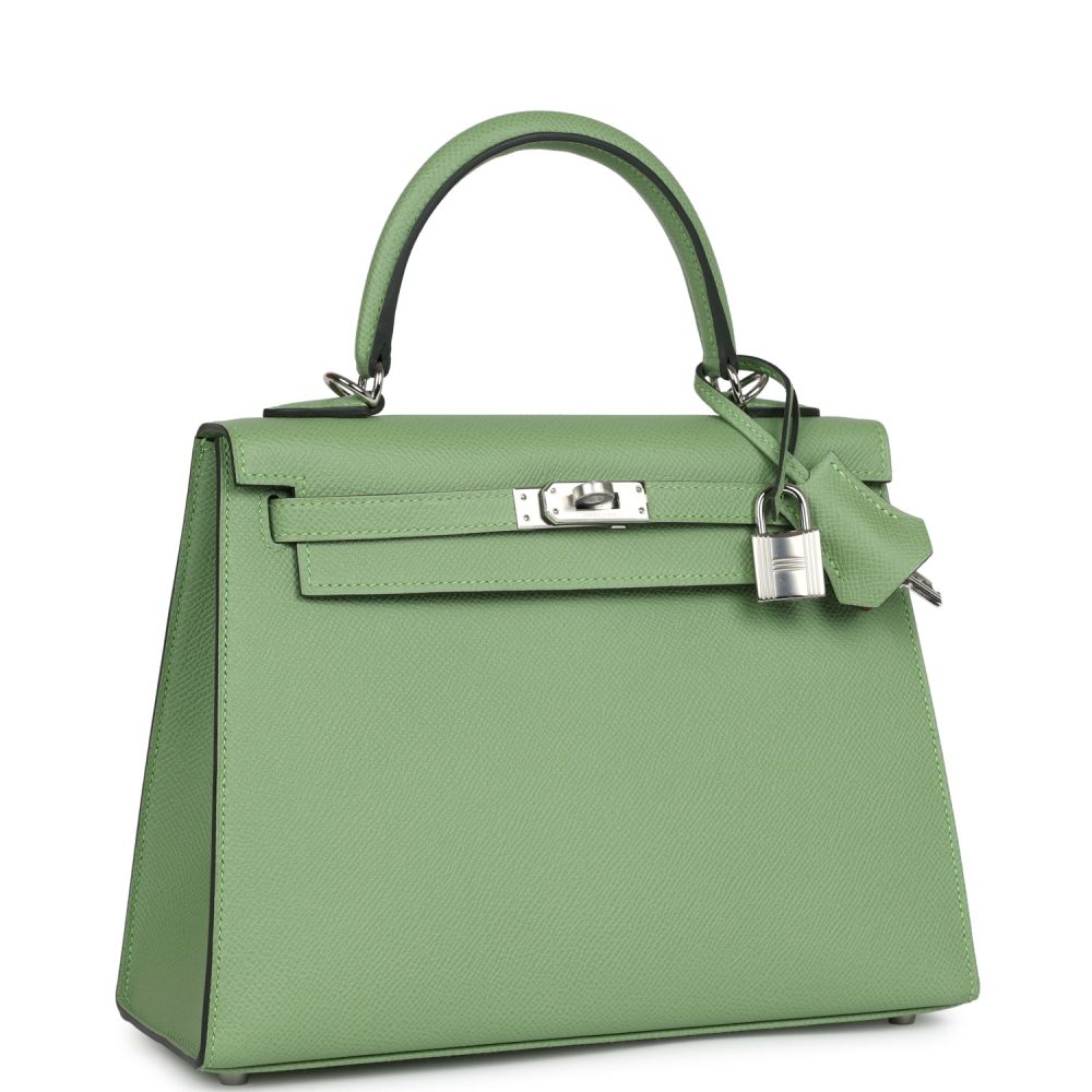 Hermes Special Order (HSS) Kelly Sellier 25 Vert Criquet Verso Epsom Palladium Hardware - Image 2
