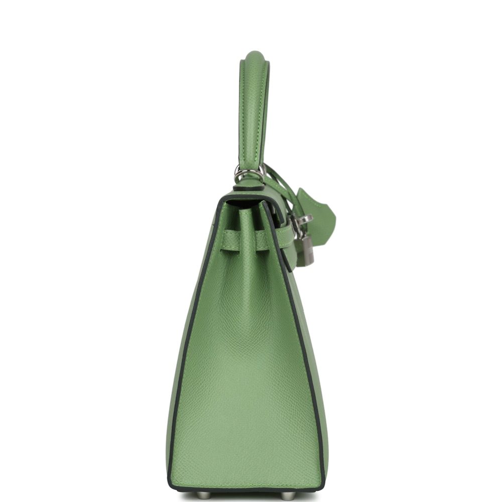 Hermes Special Order (HSS) Kelly Sellier 25 Vert Criquet Verso Epsom Palladium Hardware - Image 3
