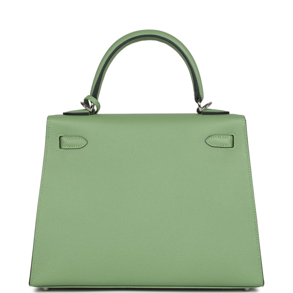 Hermes Special Order (HSS) Kelly Sellier 25 Vert Criquet Verso Epsom Palladium Hardware - Image 4