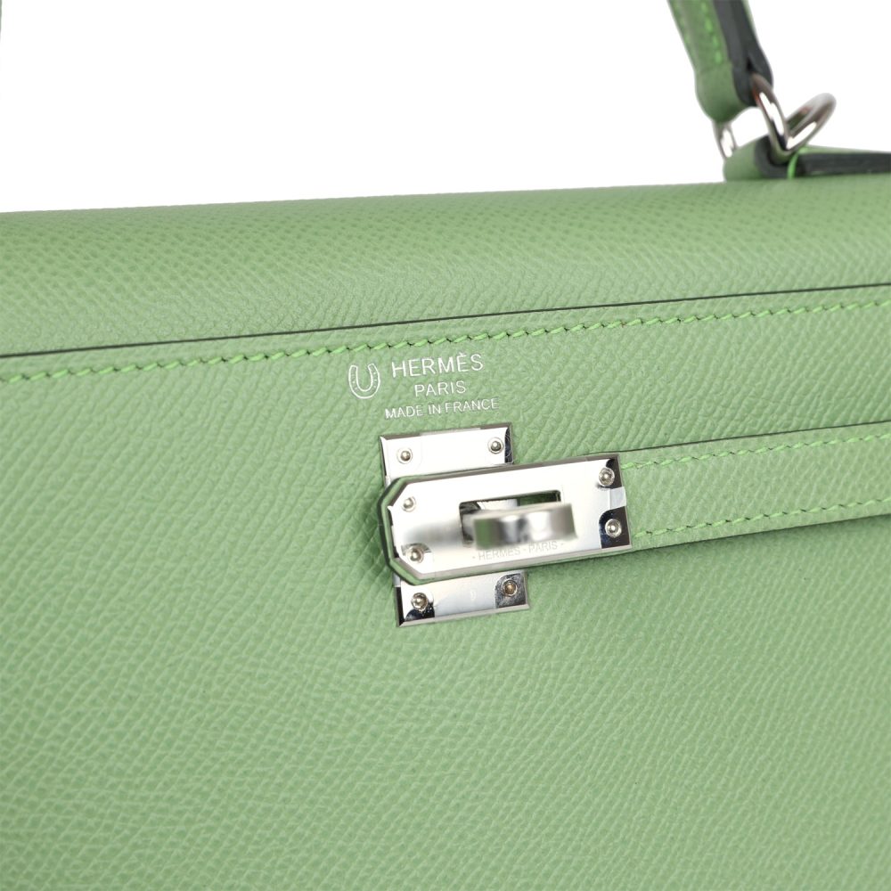 Hermes Special Order (HSS) Kelly Sellier 25 Vert Criquet Verso Epsom Palladium Hardware - Image 7