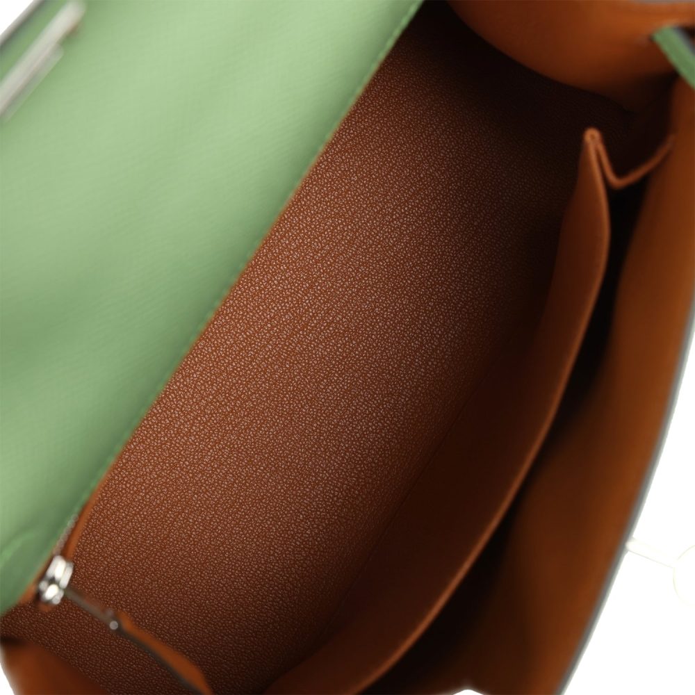 Hermes Special Order (HSS) Kelly Sellier 25 Vert Criquet Verso Epsom Palladium Hardware - Image 8