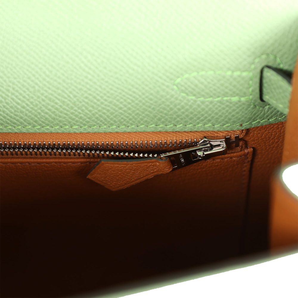 Hermes Special Order (HSS) Kelly Sellier 25 Vert Criquet Verso Epsom Palladium Hardware - Image 9