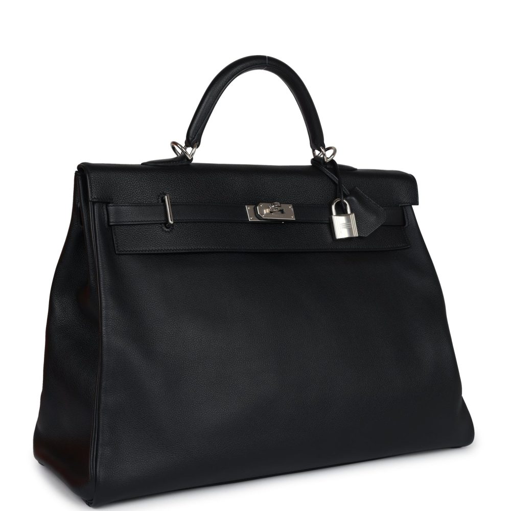 Pre-owned Hermes Kelly Voyage 50 Black Evercolor Palladium Hardware - Image 2