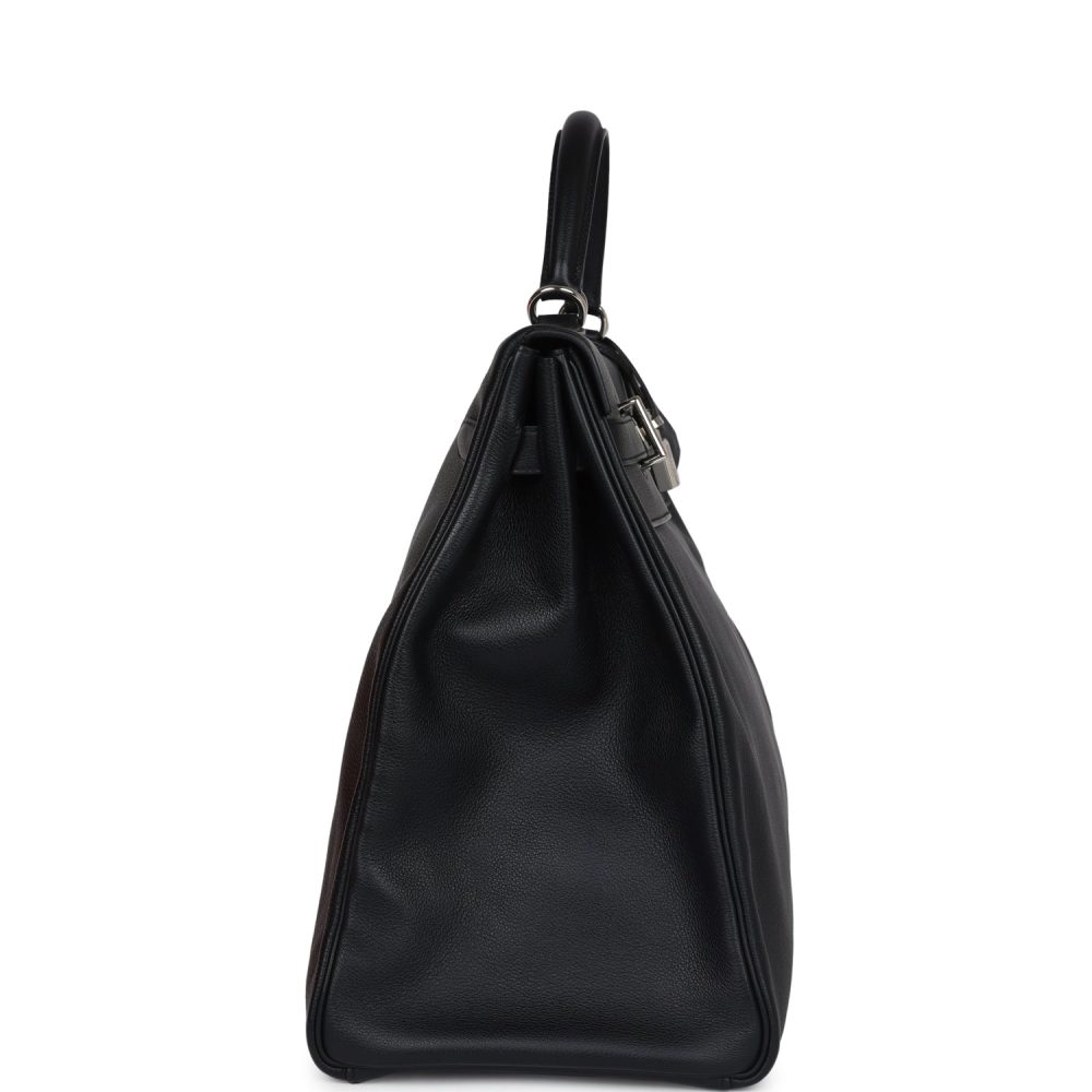 Pre-owned Hermes Kelly Voyage 50 Black Evercolor Palladium Hardware - Image 4