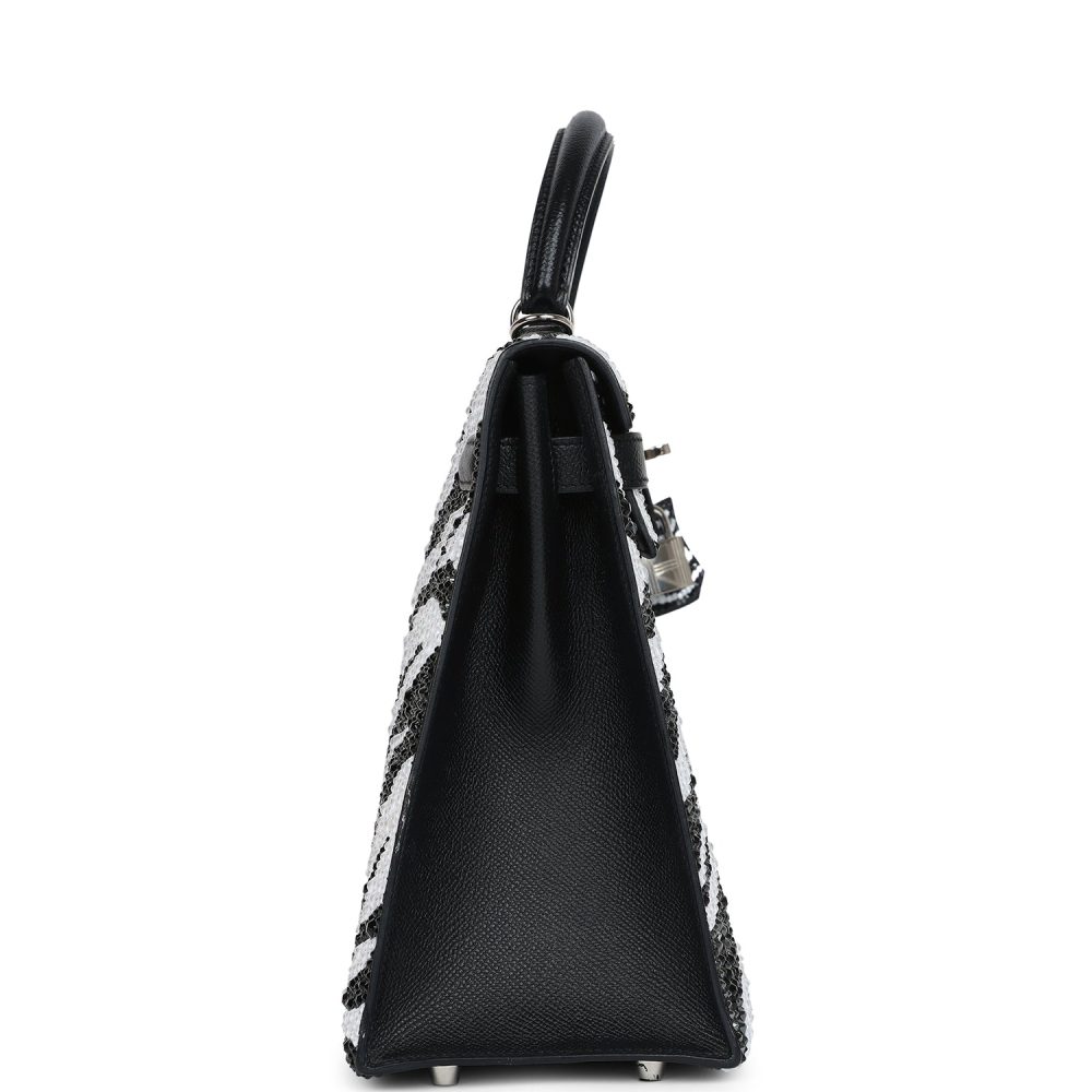 Custom Zebra Swarovski Crystal Hermes Kelly Sellier 32 Black Epsom Palladium Hardware - Image 3