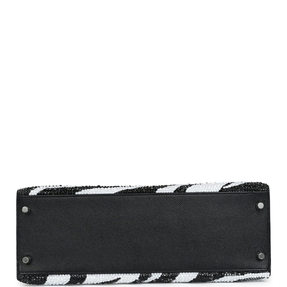 Custom Zebra Swarovski Crystal Hermes Kelly Sellier 32 Black Epsom Palladium Hardware - Image 6