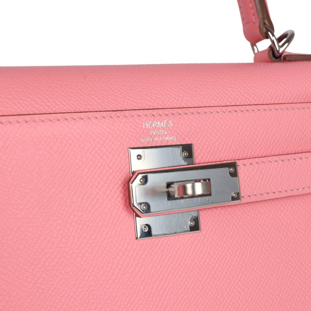 Hermes Kelly Sellier 28 Rose Confetti Epsom Palladium Hardware - Image 7